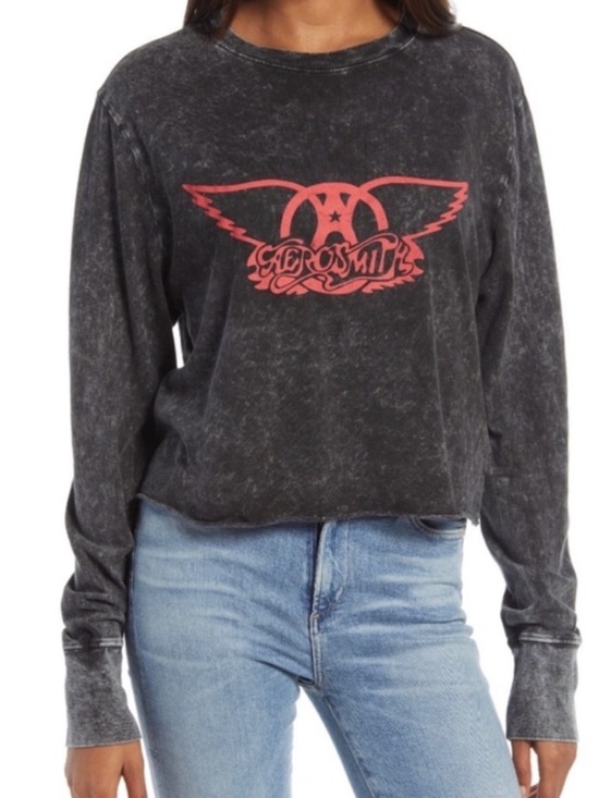 Treasure & Bond Tops - Treasure & Bond Black Mineral-Wash Long Sleeve Tee with Red Aerosmith Graphic